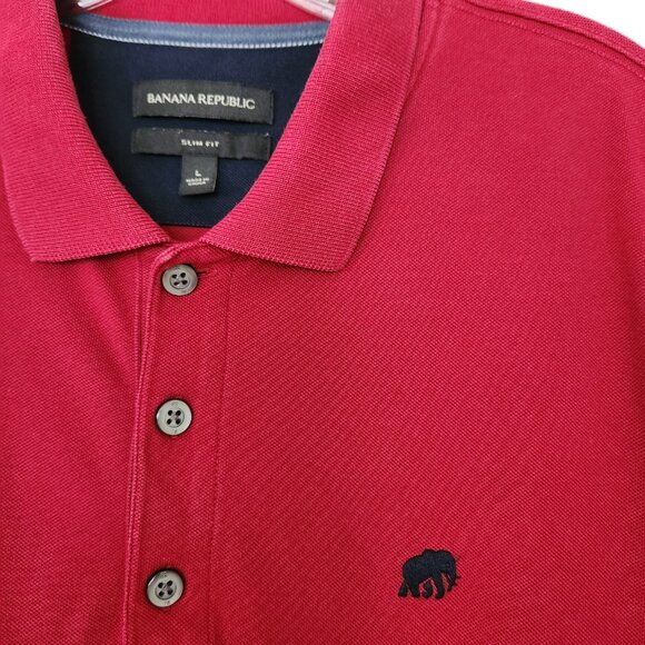 Banana Republic Men’s LG Slim Fit Golf/Polo Short Sleeve Collared Shirt Dark Red - Picture 3 of 8